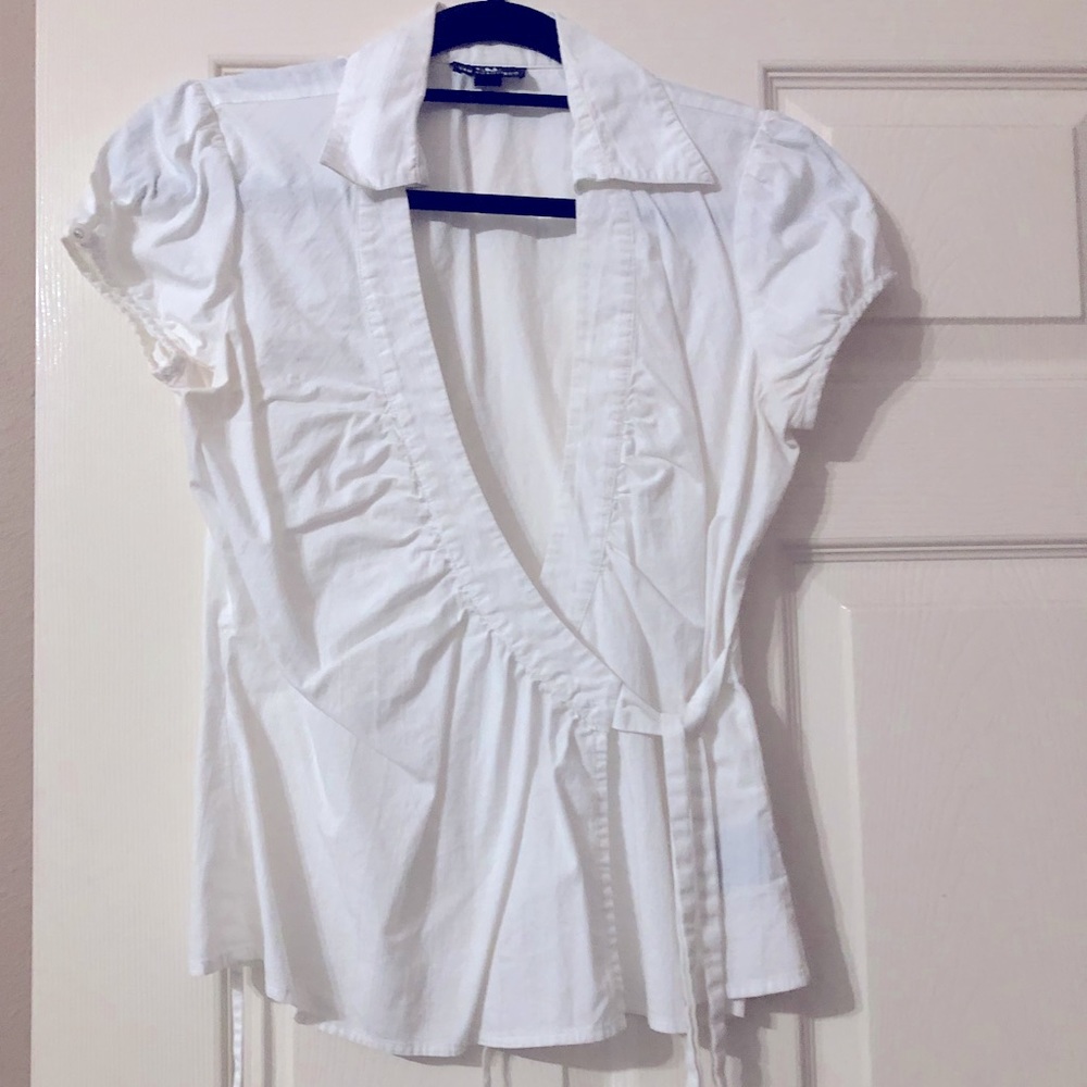 White cotton wrap style top.